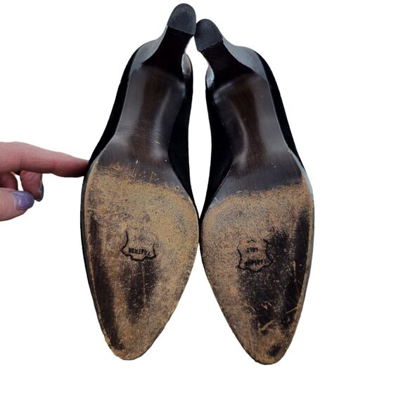 Stuart Weitzman Platform Pumps Size 8 1/2 N Black Velvet Fux Croc 4" Heel - Picture 11 of 11